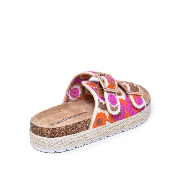 Wild Diva Pink and Orange Sandals with Metallic Buckles - Picture 2 of 2